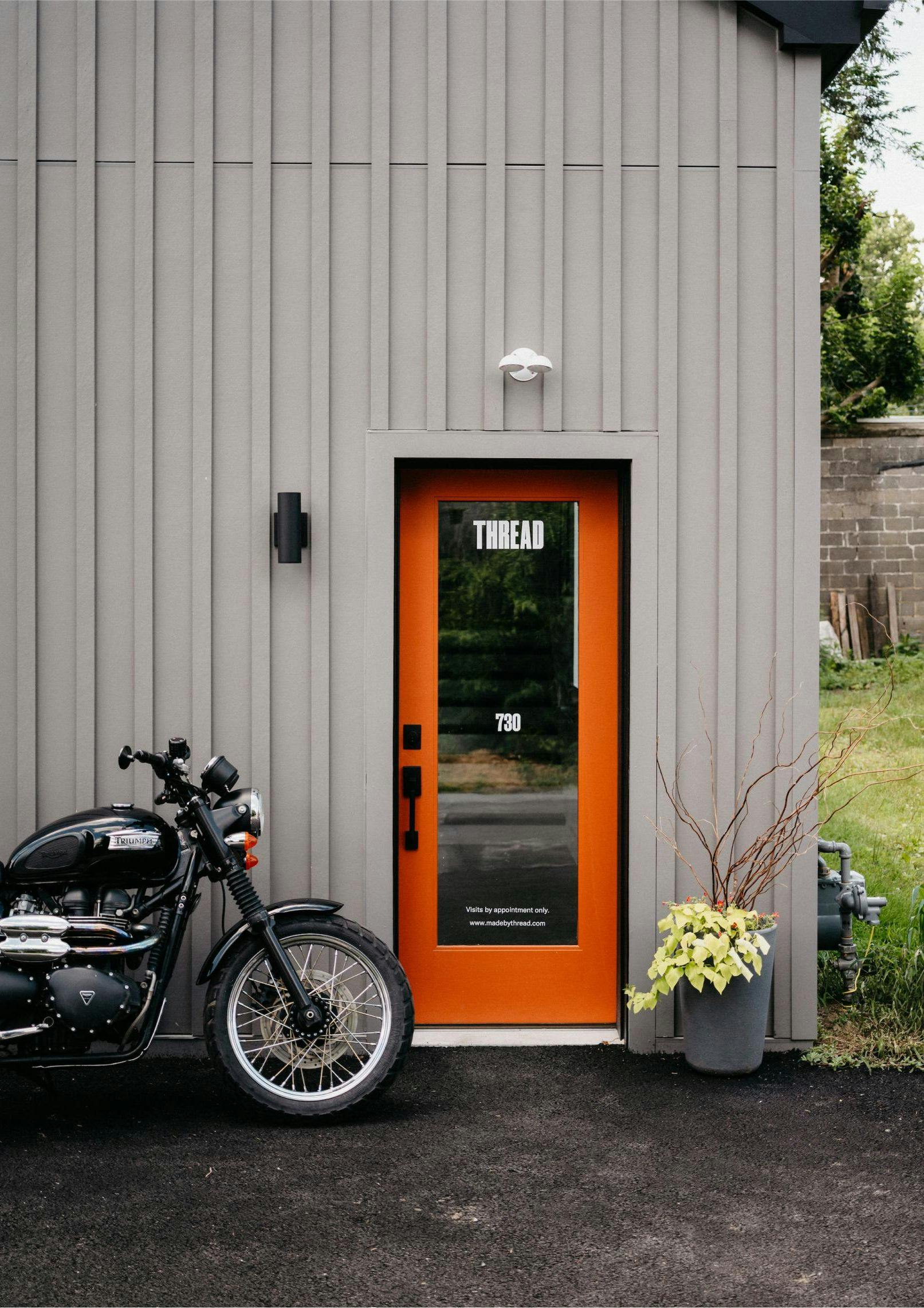 studio door with motorcycle
