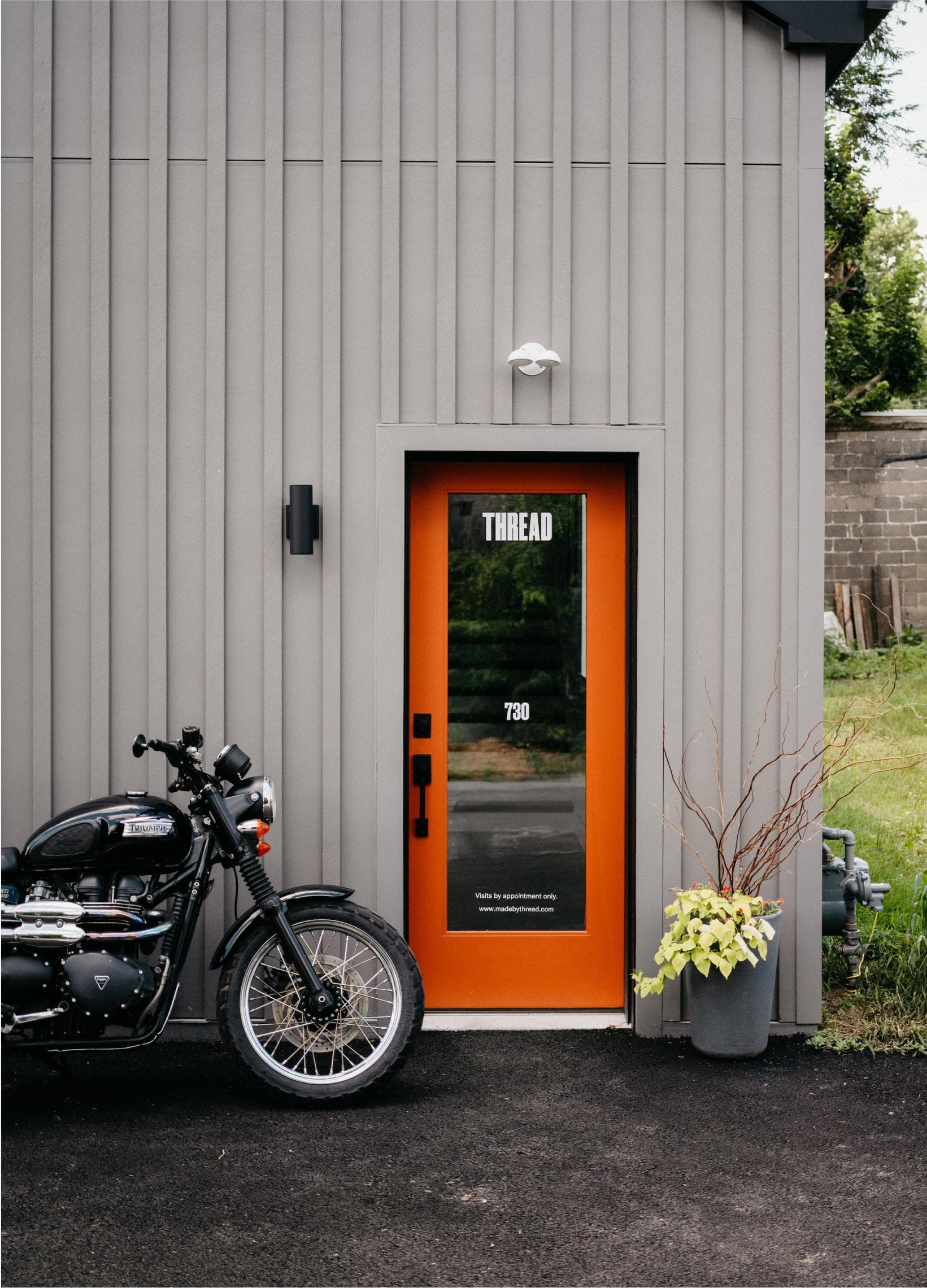 studio door with motorcycle