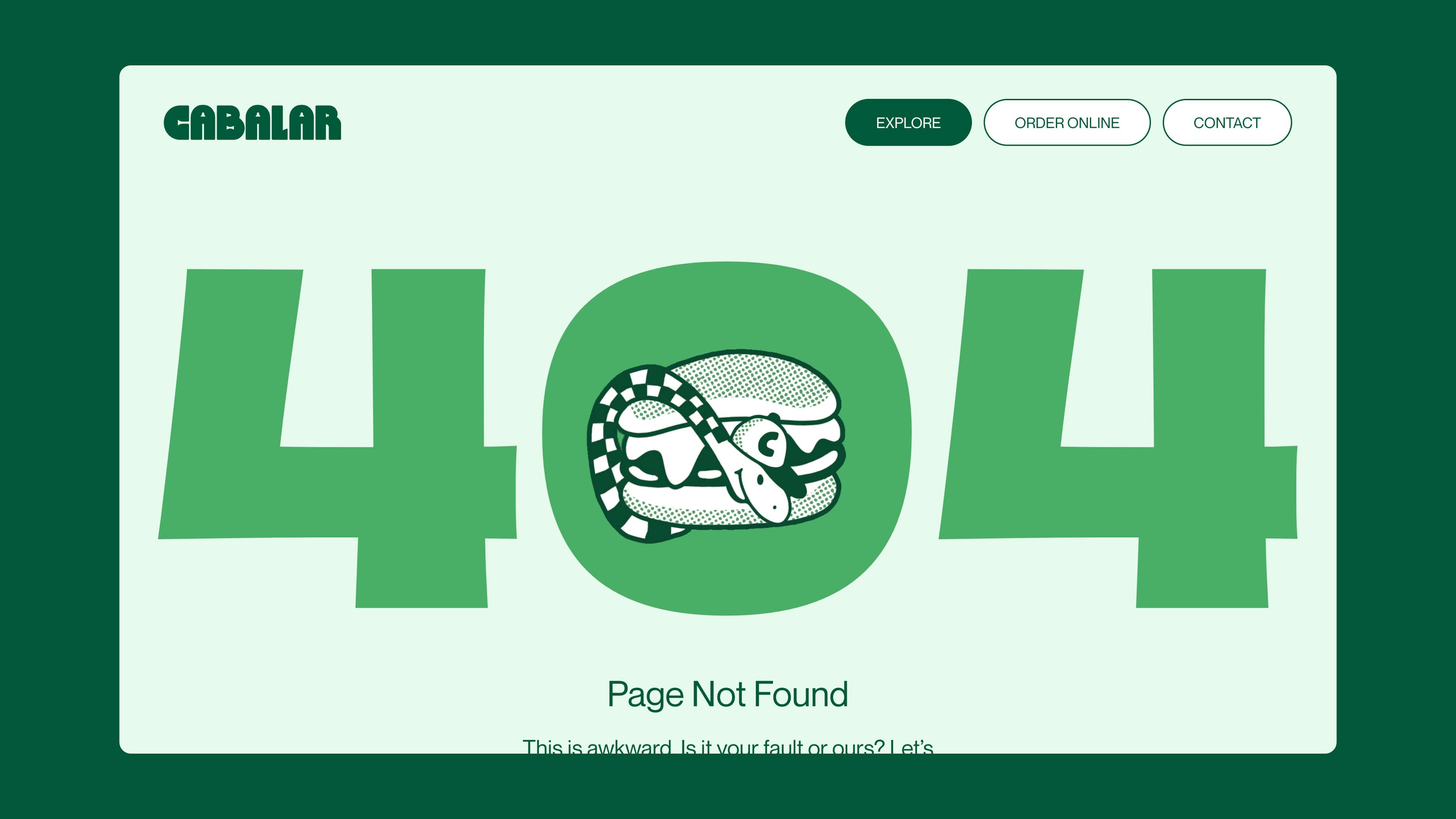 Cabalar 404 error page with snake animation
