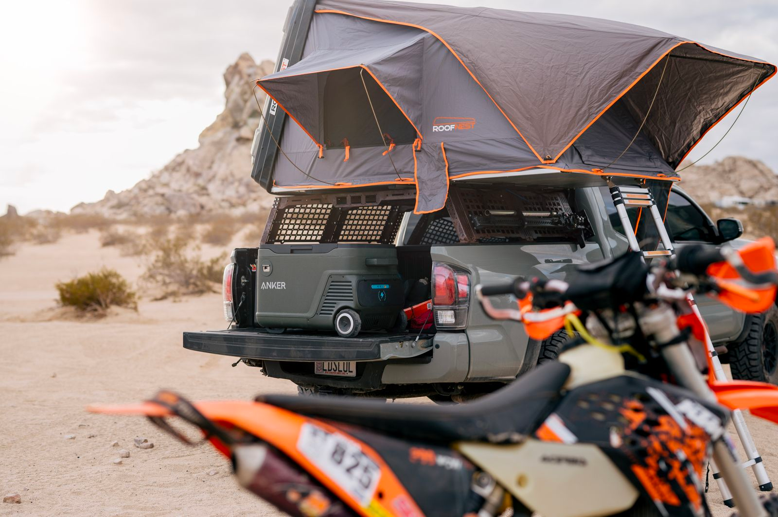 rooftop tent and dirt bike