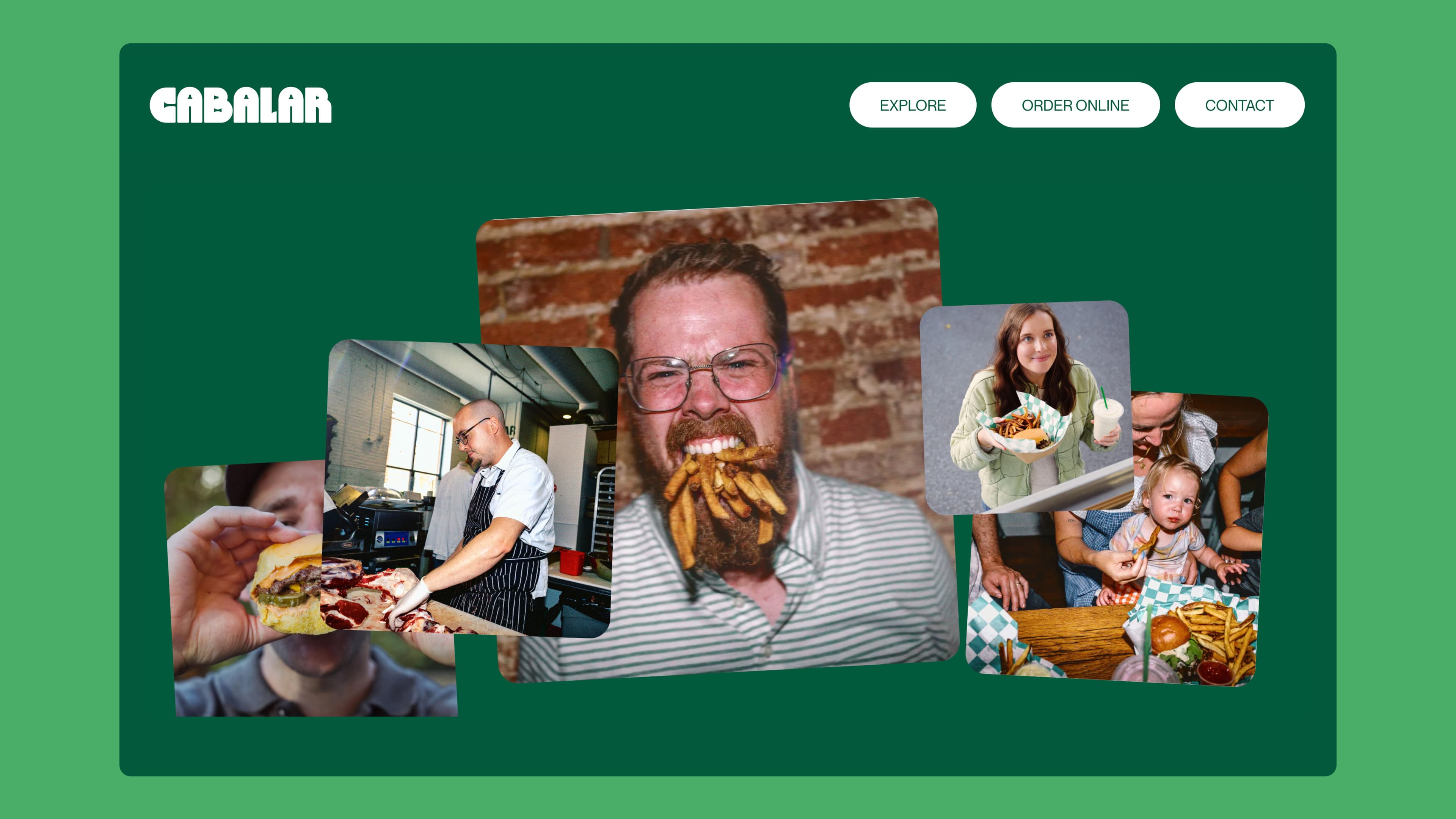 Photo collage of friends eating Cabalar