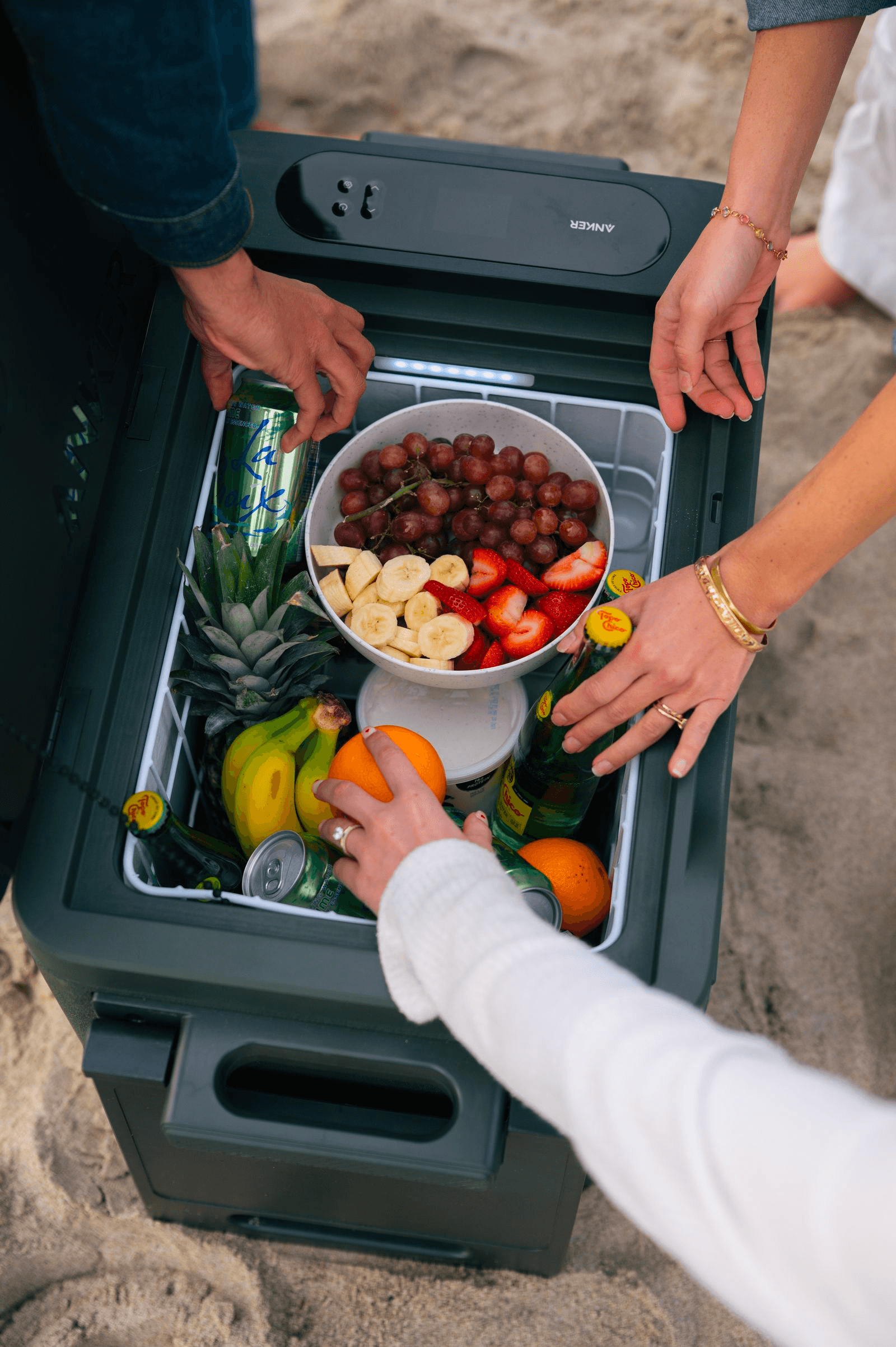 cooler with fruit and drinks