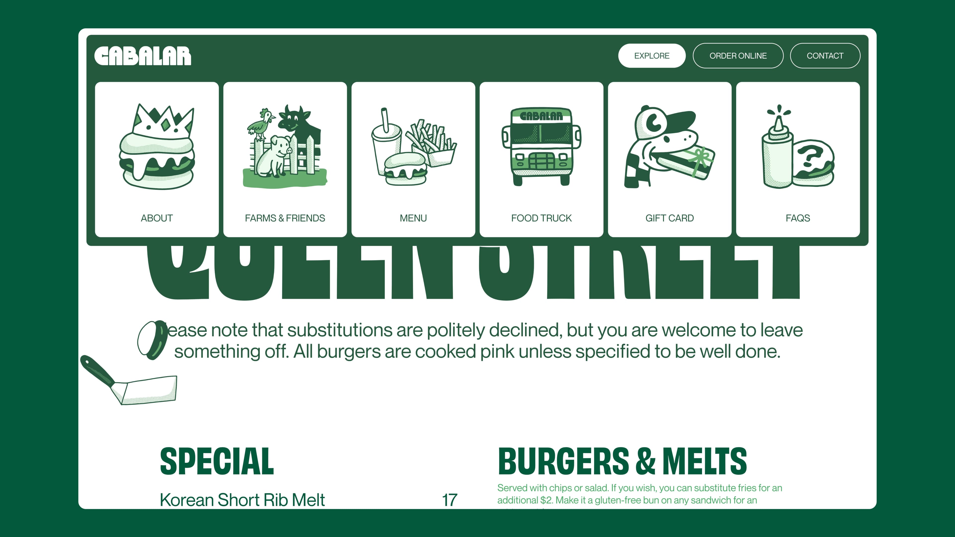 Cabalar website menu