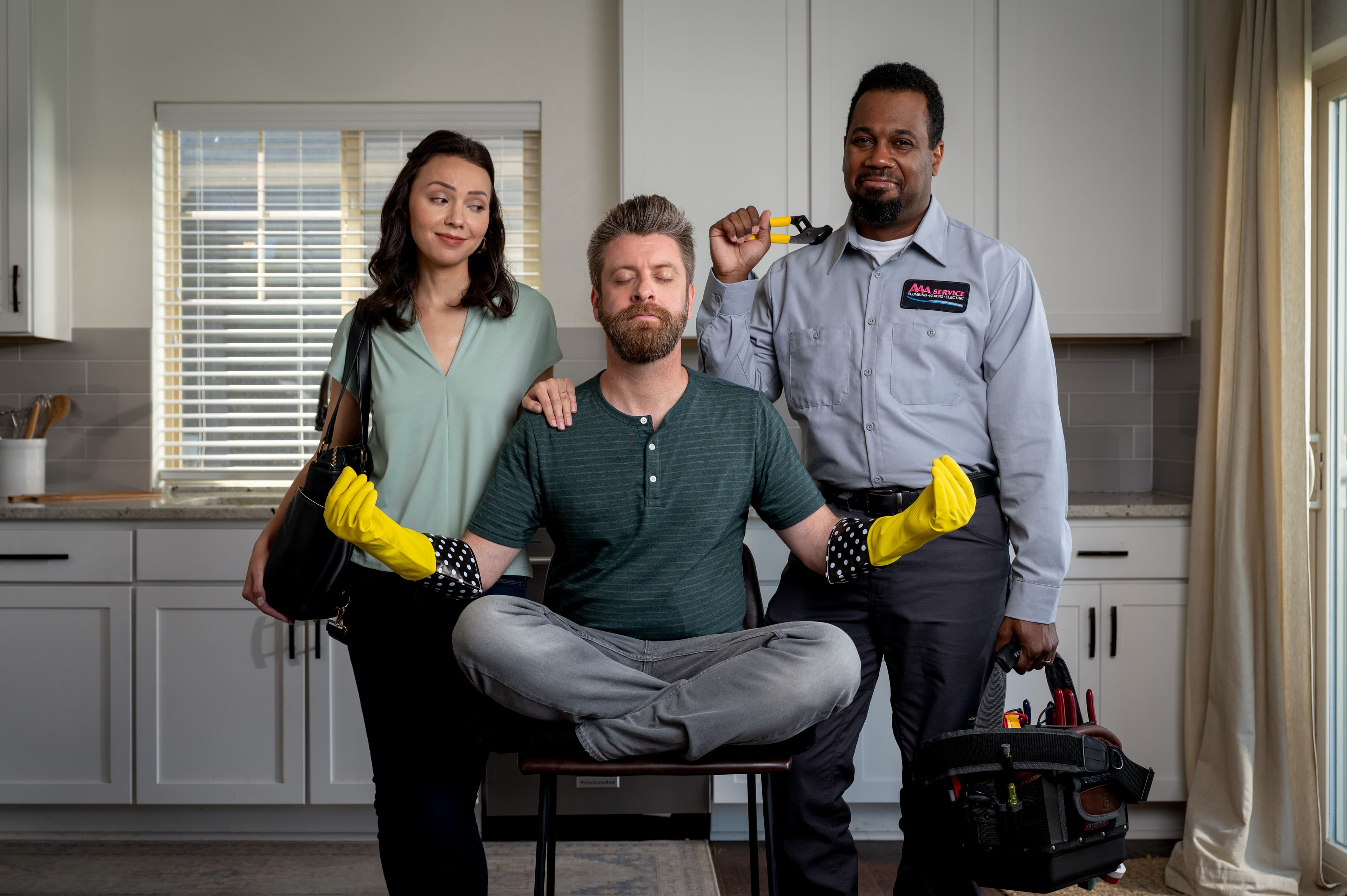 Service technician with homeowners